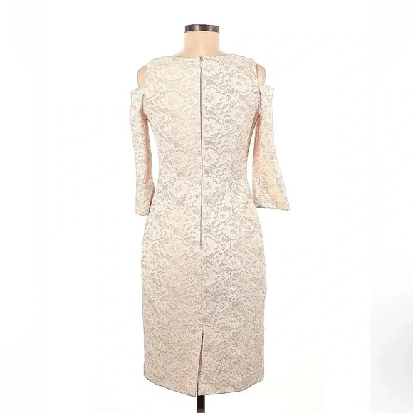 Eliza J | Ivory Floral Lace Overlay Cold Shoulder Wedding Cocktail Dress Size 6 - Picture 3 of 4